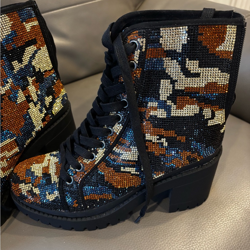 Steve Madden Rhinestone Lace Up Camo Boots